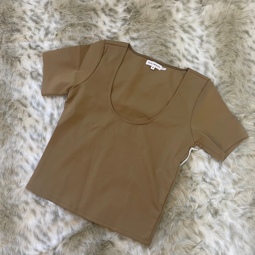 NWT Good American Women's Scoop Neck Crop Scuba Knit T-Shirt - Picture 13 of 15